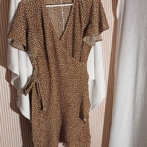 Brown Wrap Dress with White Dot Print